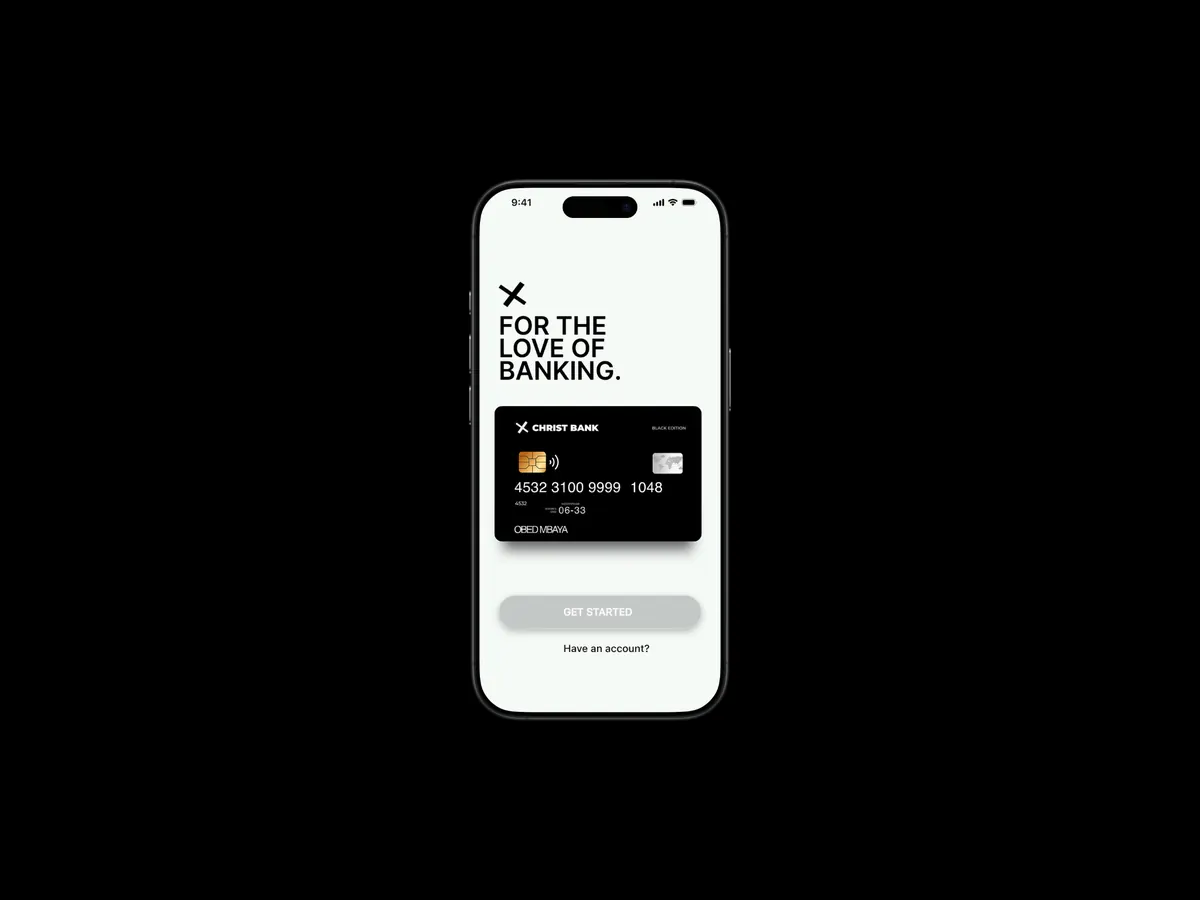 Mobile banking app interface showcased inside a phone mockup.