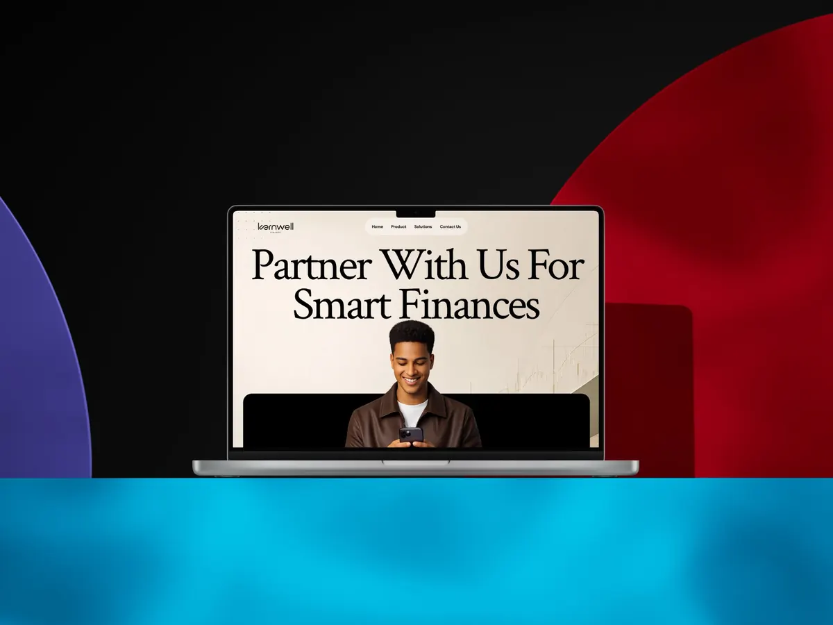 Kernwell finance website mockup displayed on a laptop.
