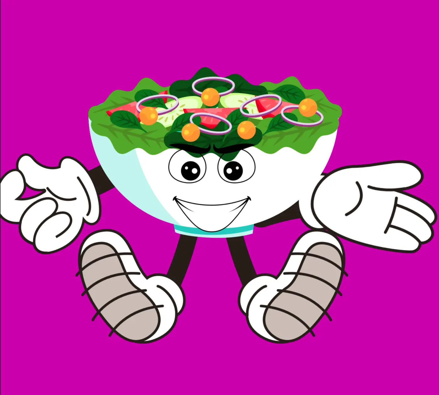 Colourful illustrated food mascot used in character-led campaign artwork
